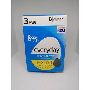 L'eggs 3 Pair Size B Control Top Off Black Sheer Toe Pantyhose